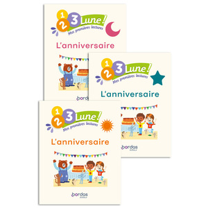 1, 2, 3, Lune ! - Mes premières lectures - L'Anniversaire (pack : 1 album soleil + 1 album étoile + 1 album lune)