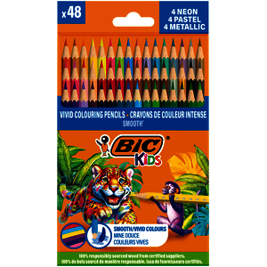 KIDS SMOOTH 48 CRAYONS COULEUR COLORIS CLASSIQUES, METAL, PASTEL ET NEONS ASSORTIS