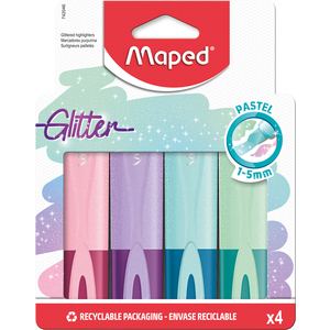 4 SURLIGNEURS GLITTER COLORIS PASTEL