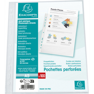 100 POCHETTES PERFORÉES A5 QUALITÉ STANDARD GRAINÉE