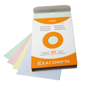 100 FICHES BRISTOLS 148X210 5X5 COLORIS ASSORTIS