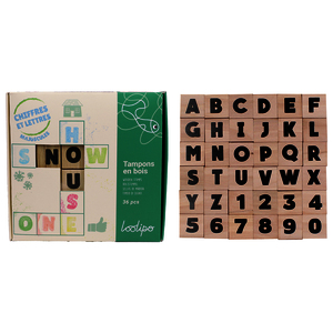 36 TAMPONS BOIS ALPHABET ET CHIFFRES