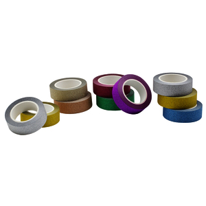 10 RUBANS ADHESIFS COLORIS PAILLETES ASSORTIS 15MMX10M