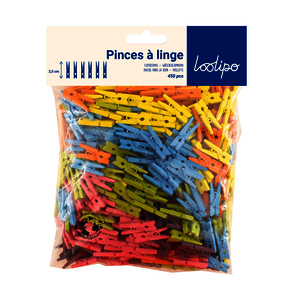 450 MINI-PINCES ? LINGES 2,5CM COLORIS ASSORTIS